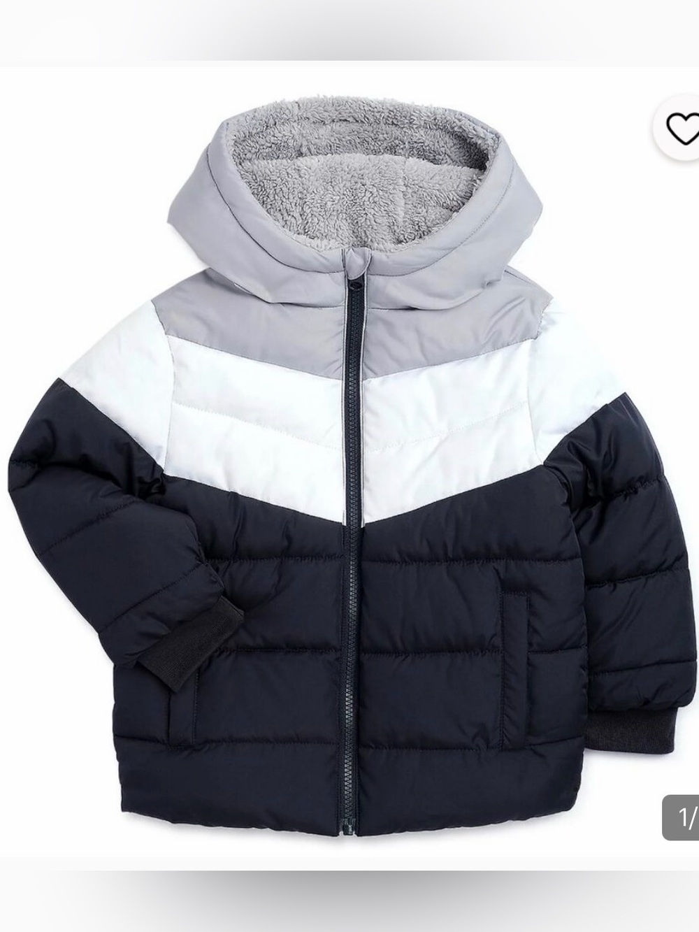 Kids Colorblock Puffer Jacket in Navy, White & Light Gray
